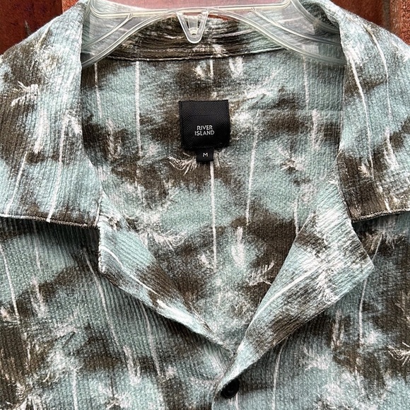 River Island Palm Print Revere Shirt Green Men’s Size M - Picture 11 of 15